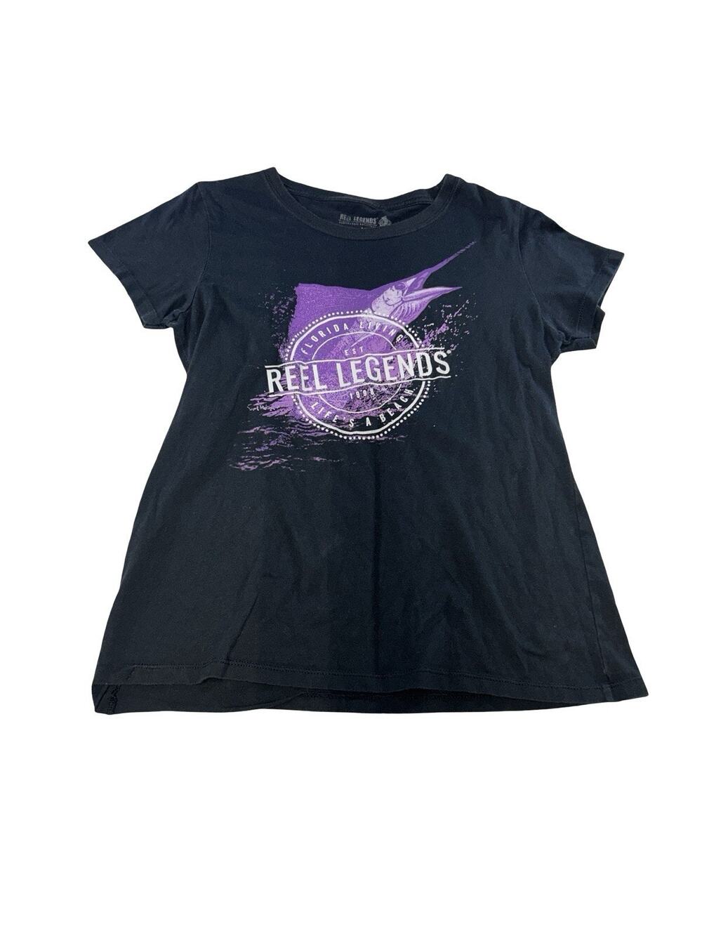 Reel Legends Youth XL Black Marlin Fishing Graphic T-Shirt Florida Purple